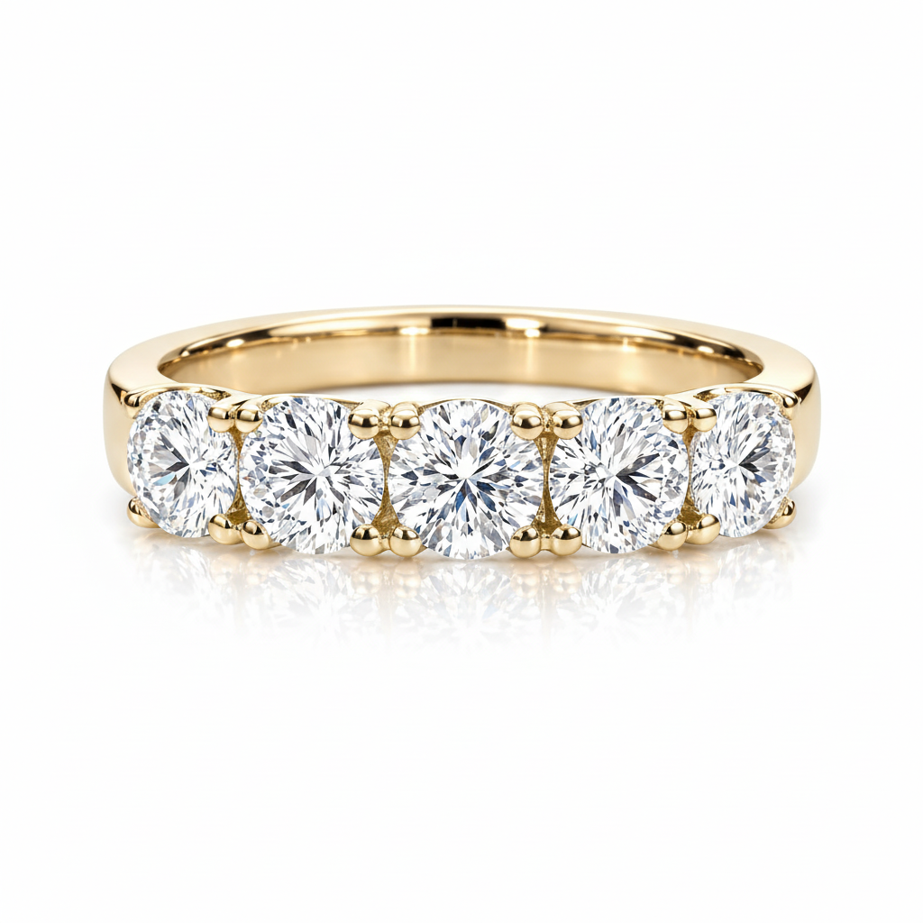 5 Stones Contemporary Eternity band yellow gold