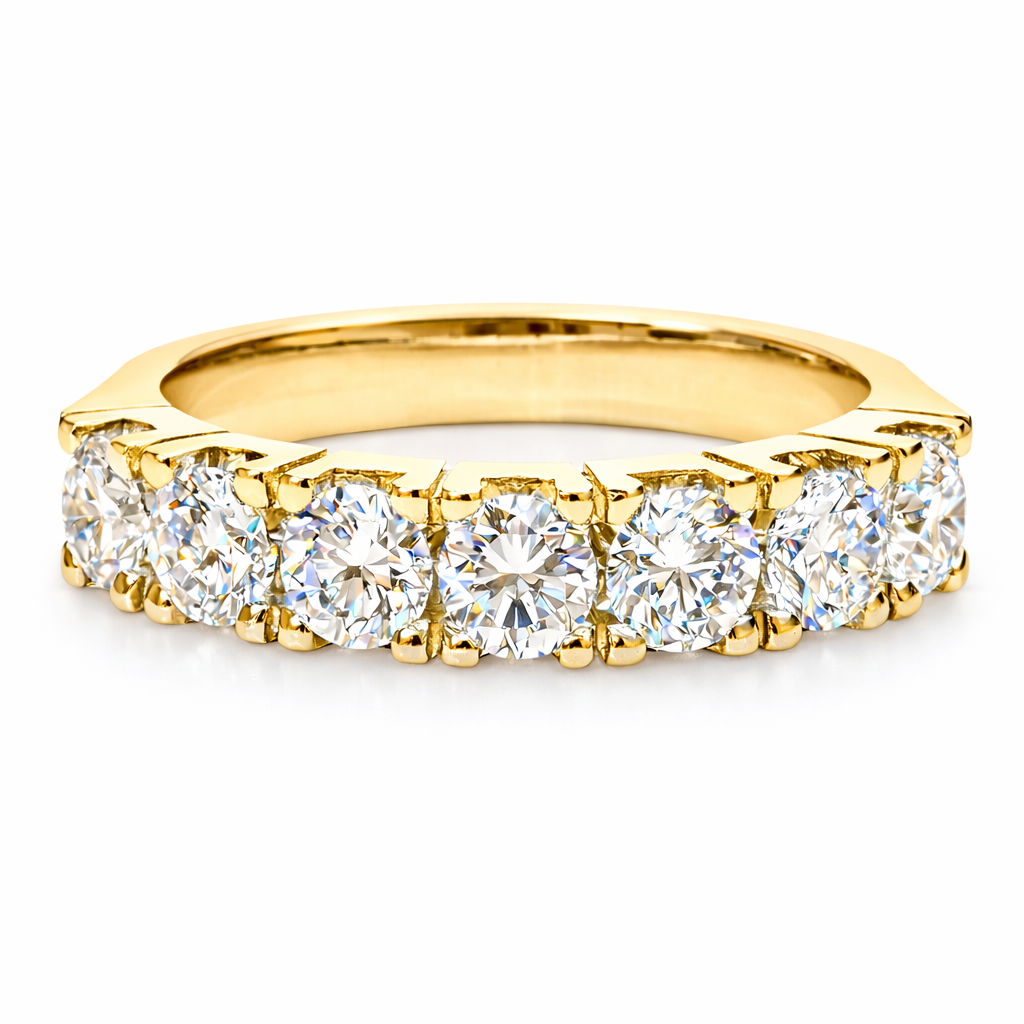 7 Stones Modern Eternity band in yellow gold