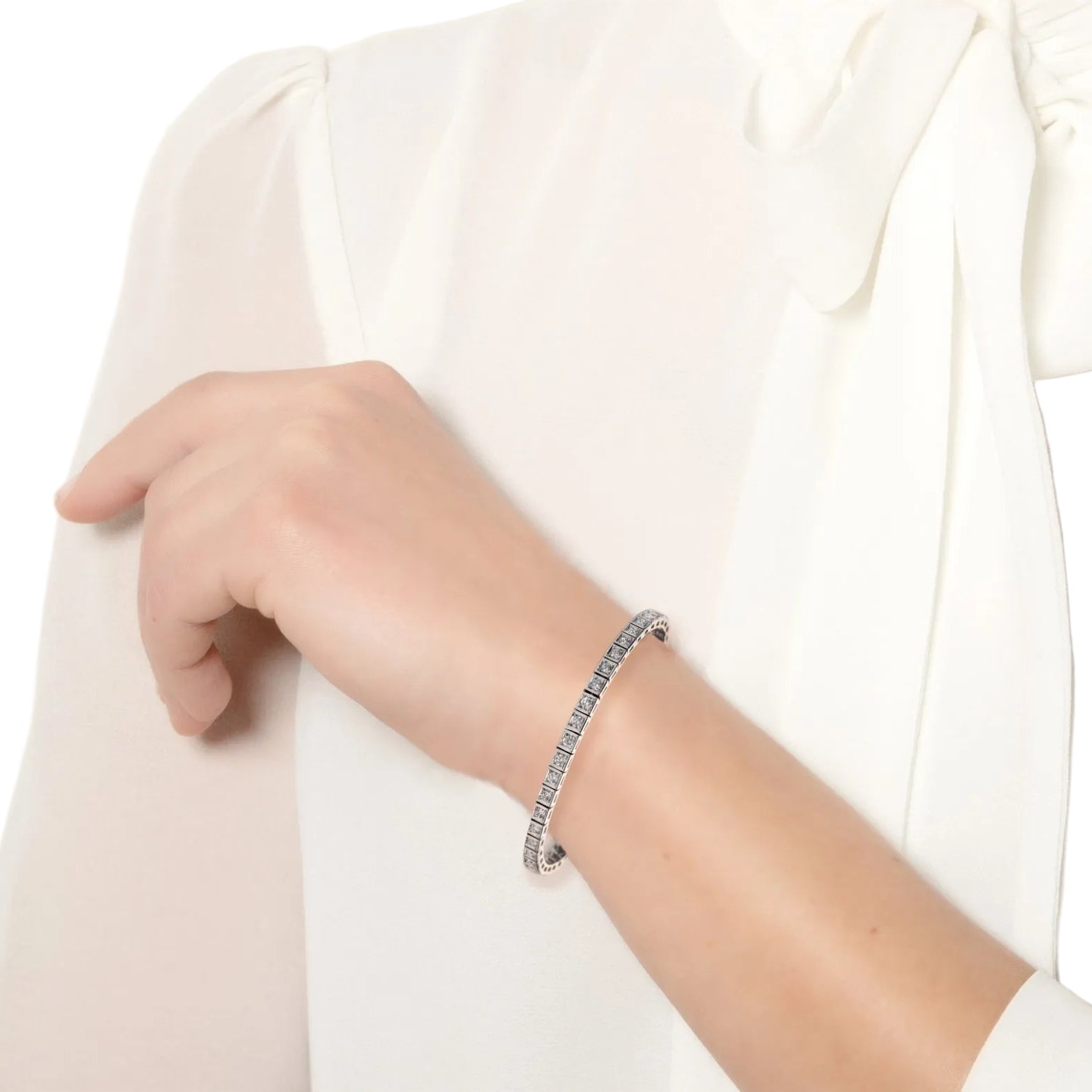 Wearing diamond tennis bracelet princess