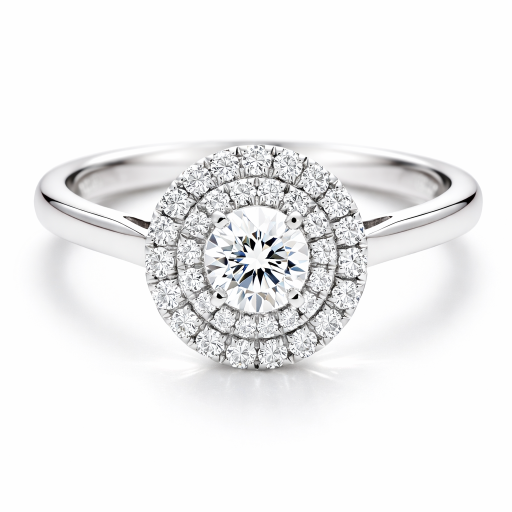 Double halo ring white gold