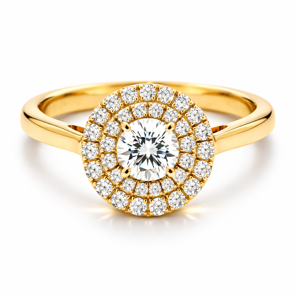 yellow gold double halo ring