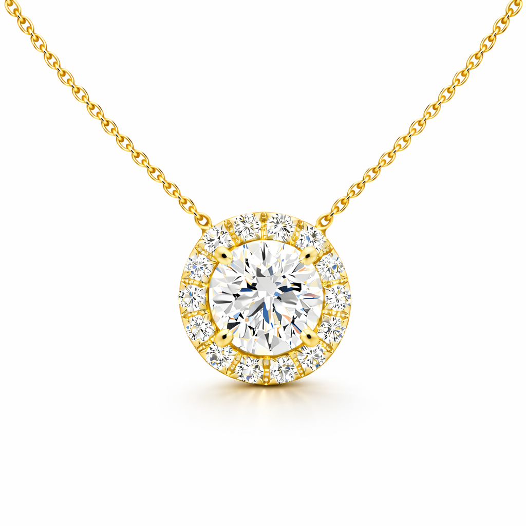 Halo pendant in yellow gold