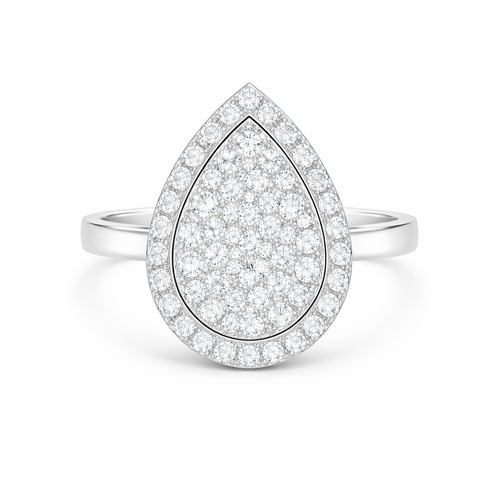 Pear Pavè Halo Ring in white gold