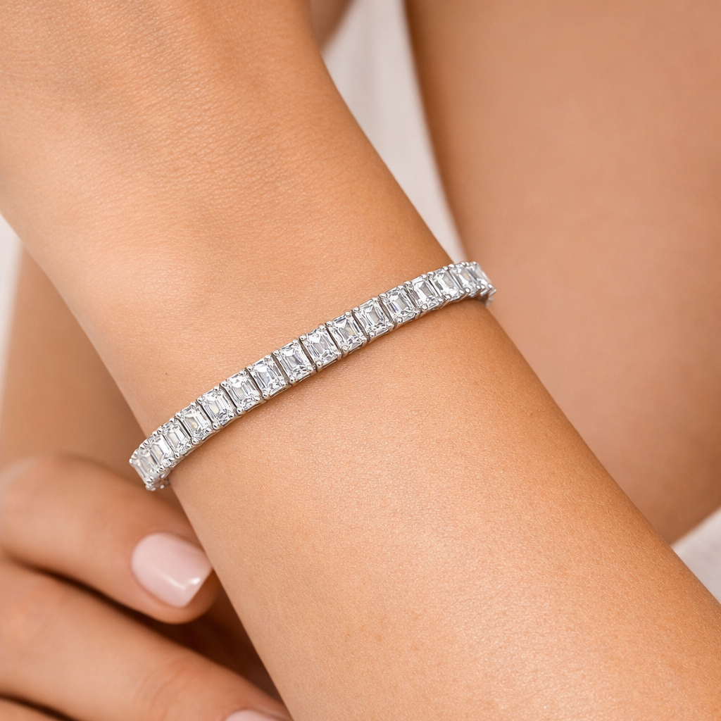 classic diamond emerald cut bracelet model