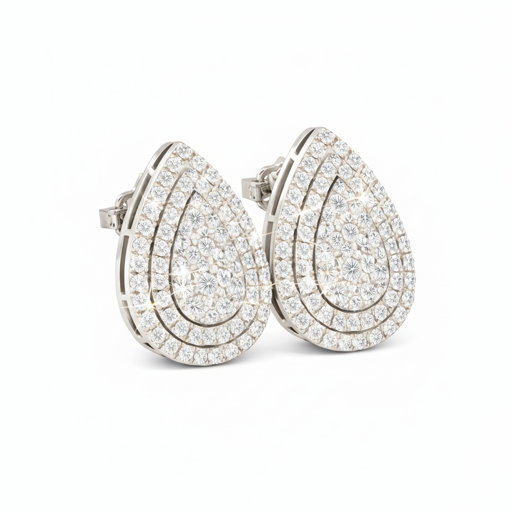 pear pave double halo earrings