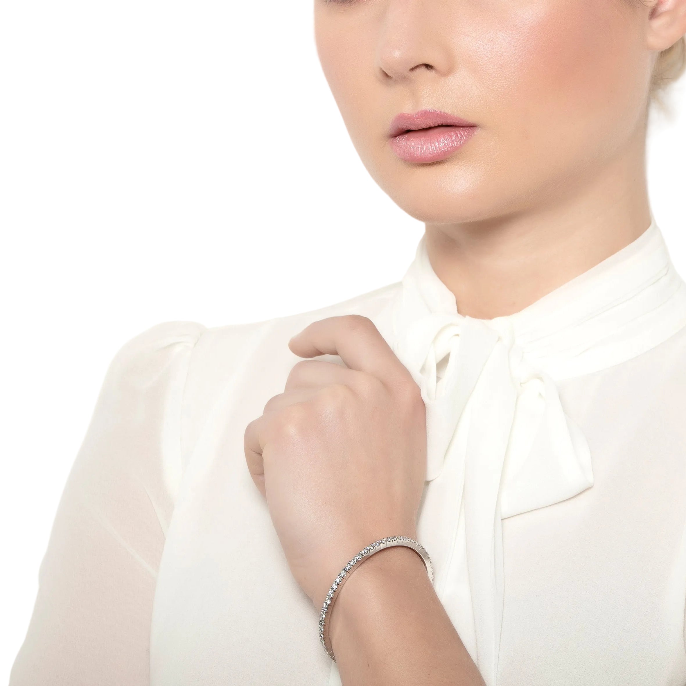 model wearing diamonds spring bracelet