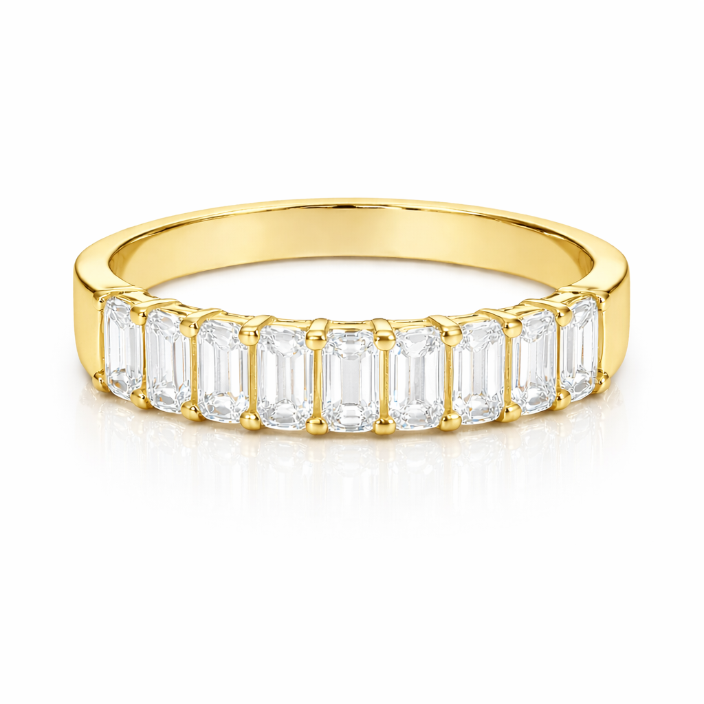 9  Emerald Cut Diamonds Classic Eternity Band yellow gold