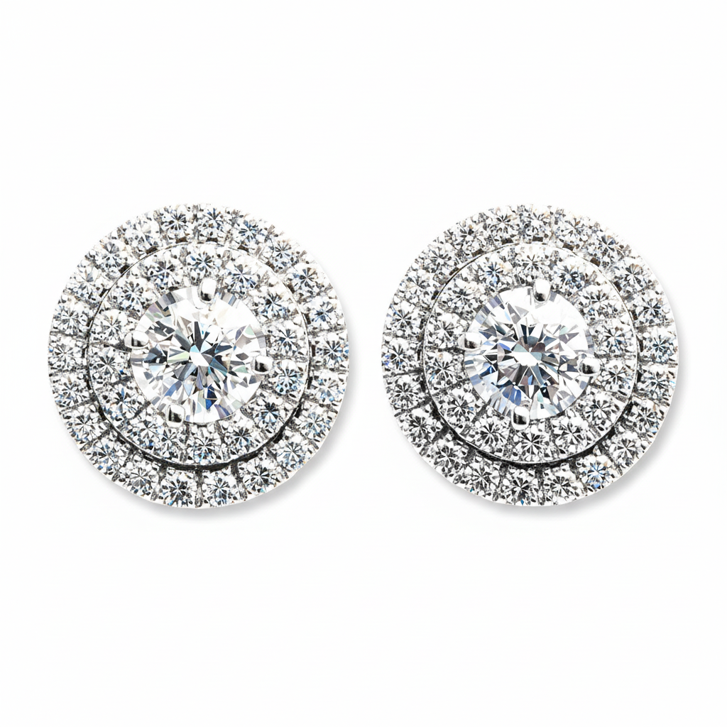 Diamond double halo earrings 