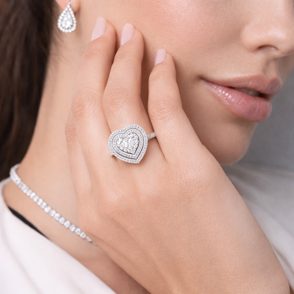 Heart Pavé Double Halo Ring  model 