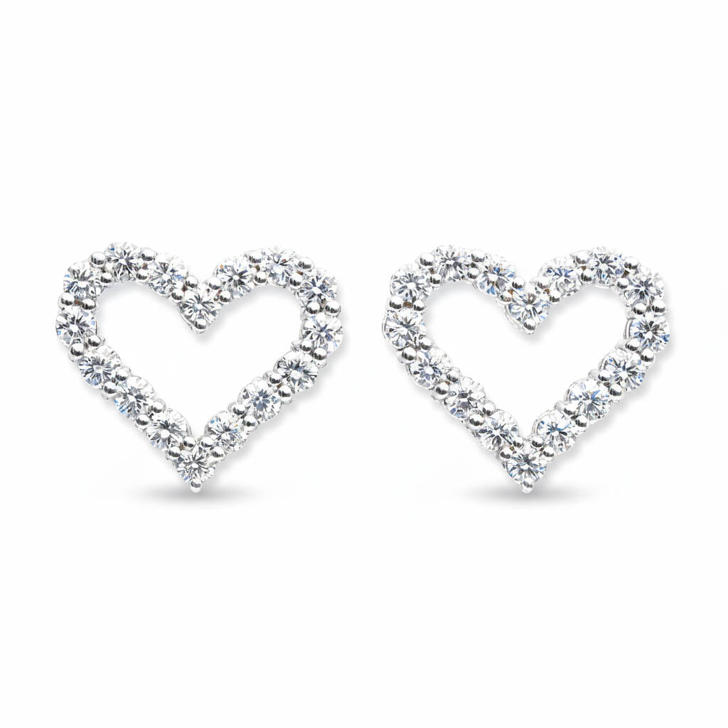 Open heart diamond earrings in white gold 