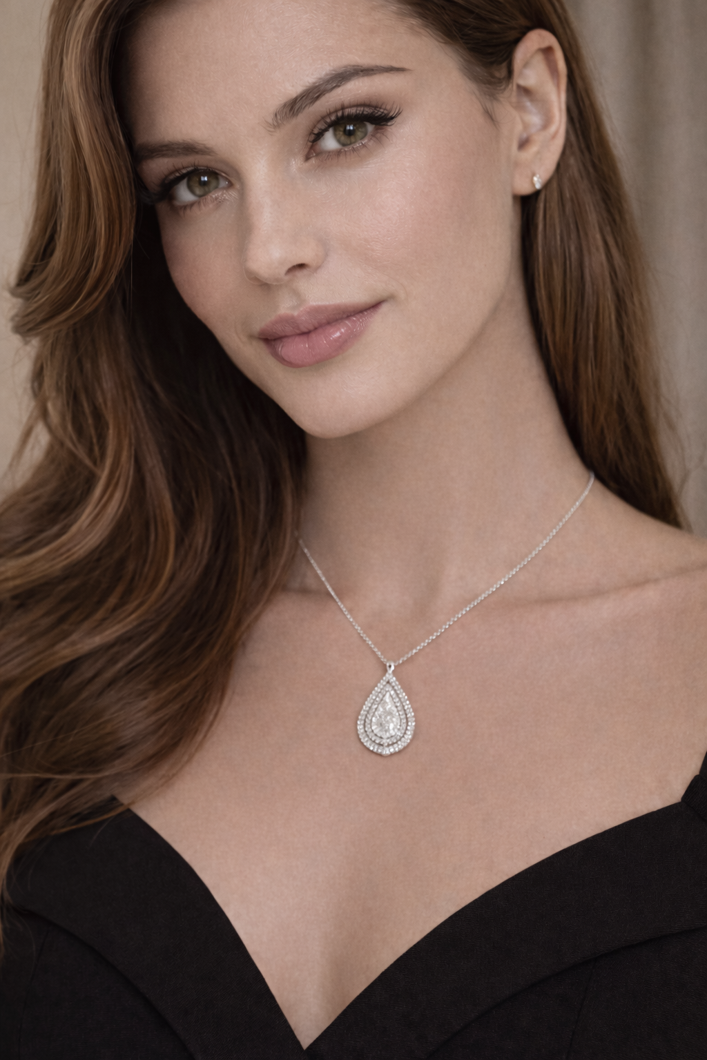 Pear double halo pavé model