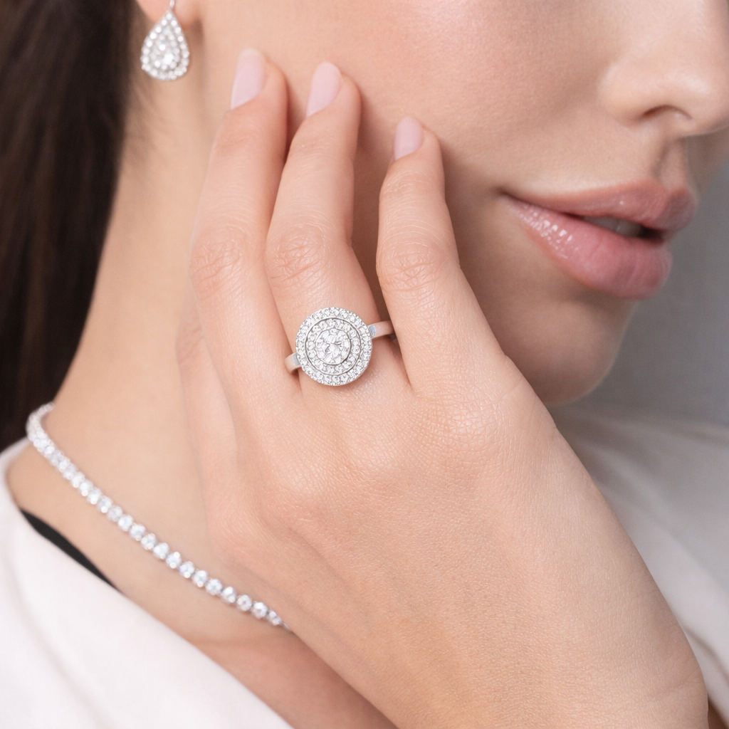 Round Pavè Double Halo Ring model