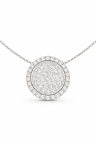 Round halo pave pendant  in white gold