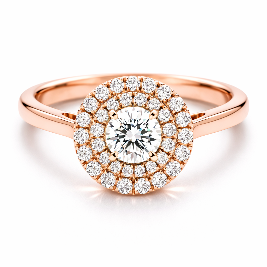 double halo ring in rose gold 