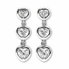 A pair of heart-shaped diamonds drop earrings made with white gold, featuring multiple heart brilliants.