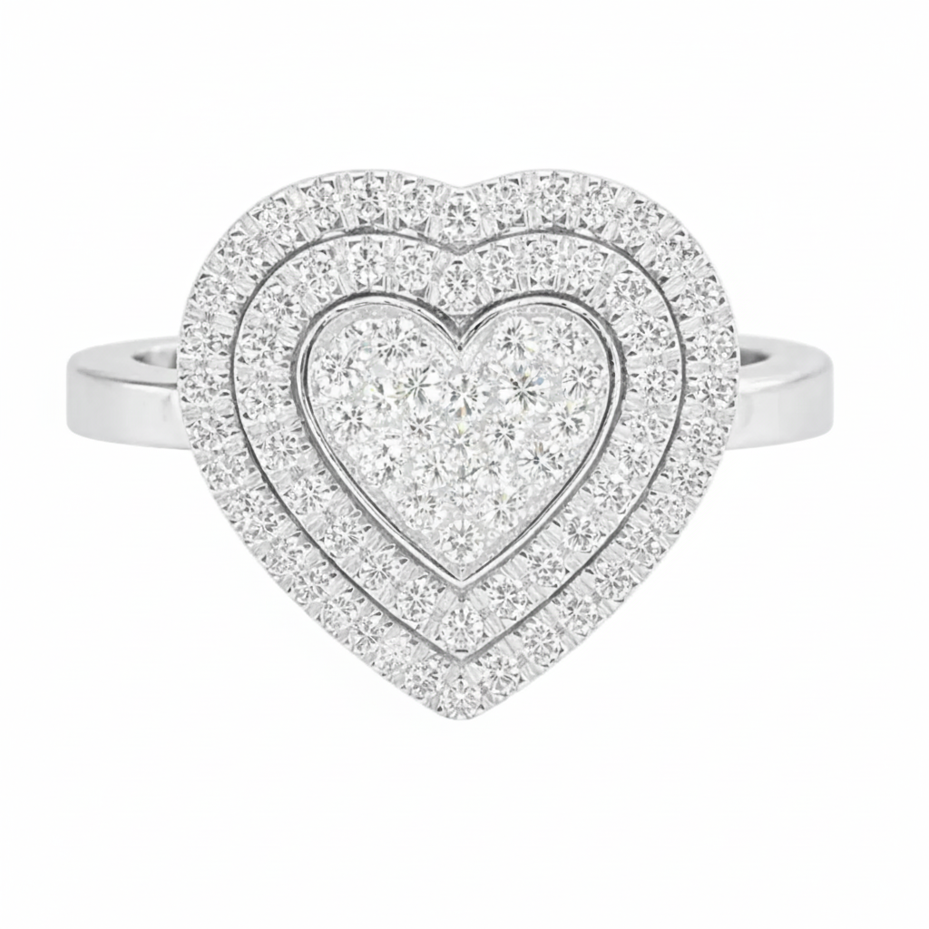 heart double halo pave ring 