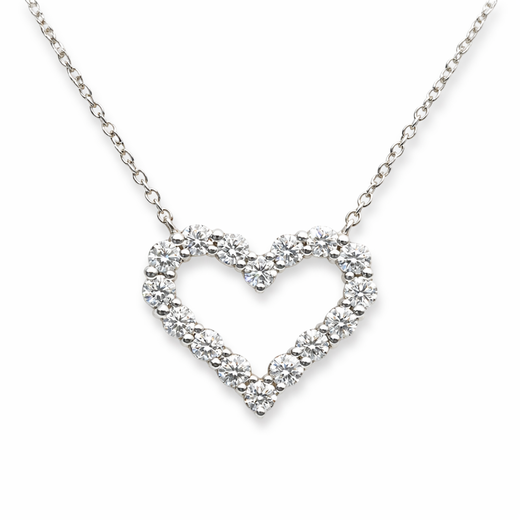 open heart diamond pendant in white gold 