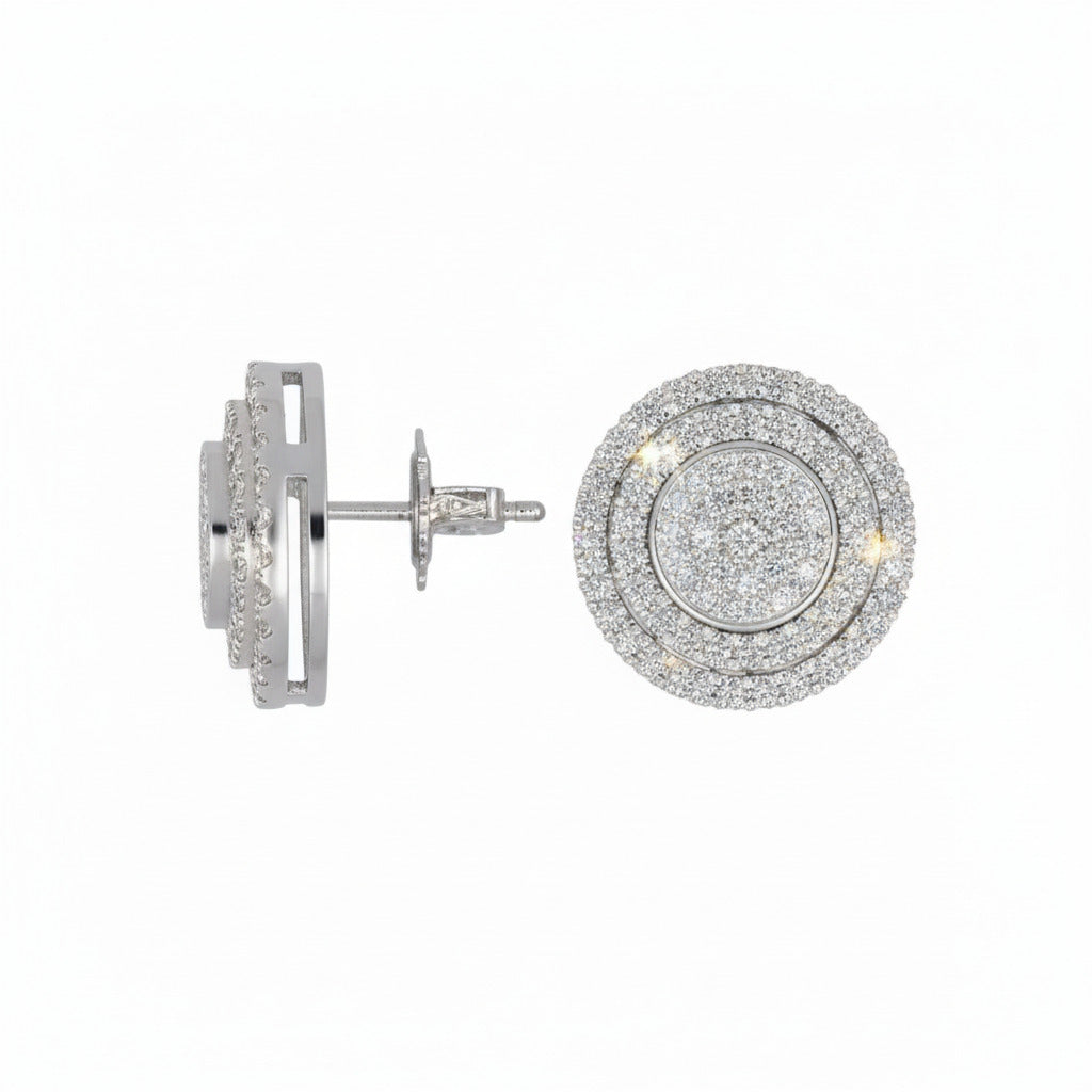 round double halo diamond earings in with gold