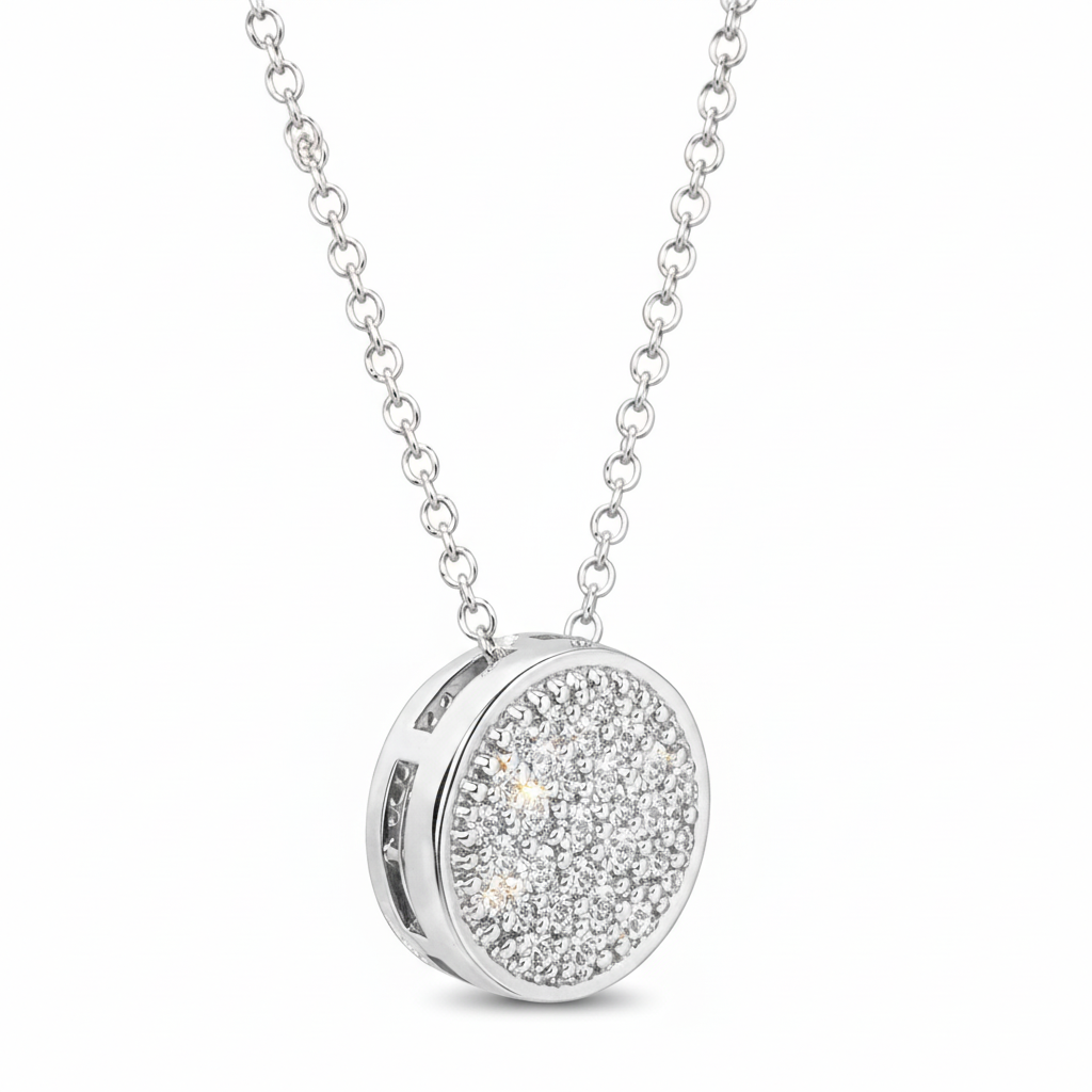 view 2  classic pave round pendant